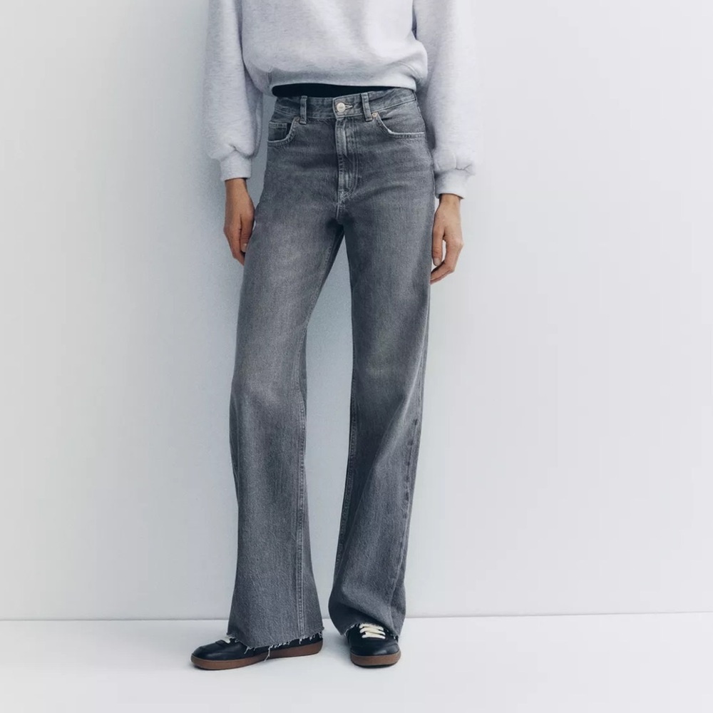 Zara Gray Flare Wide Leg Jeans